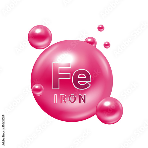 Minerals iron and vitamin pink color for health. Medical and dietary supplement health care concept. File PNG 3D. Used for designing advertising products.