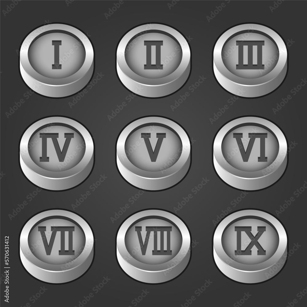 Set of Roman numeral silver coins vector Set of Roman numeral silver coins vector