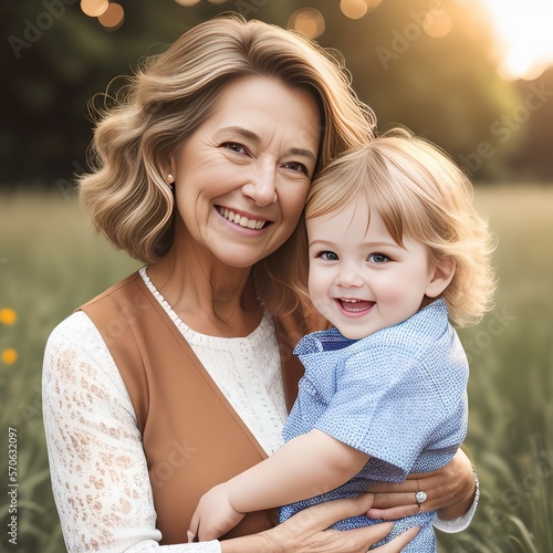 Smiling Grandmother Holding Her Grandchild made with Generative AI