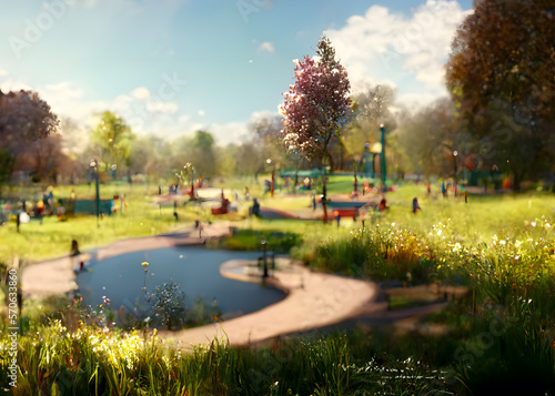 A Sunny Day At the Park with Family  AI Generative