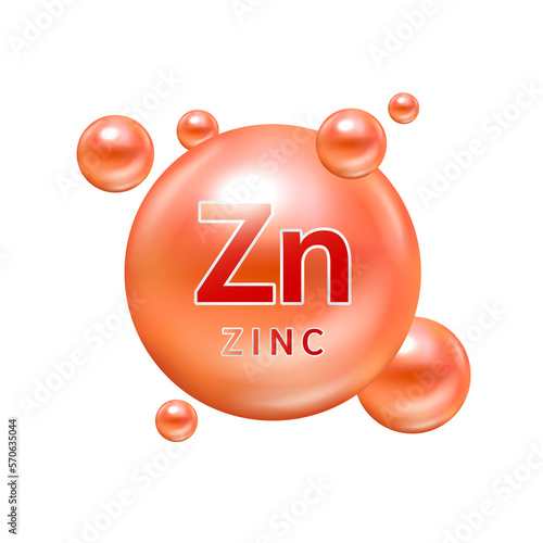 Minerals zinc and vitamin orange color for health. Medical and dietary supplement health care concept. File PNG 3D. Used for designing advertising products. photo
