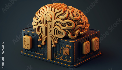 Bridging the Gap between the Brain and Technology: A Clay 3D Concept Icon of a Brain Circuit for AI Tech, made with Generative AI