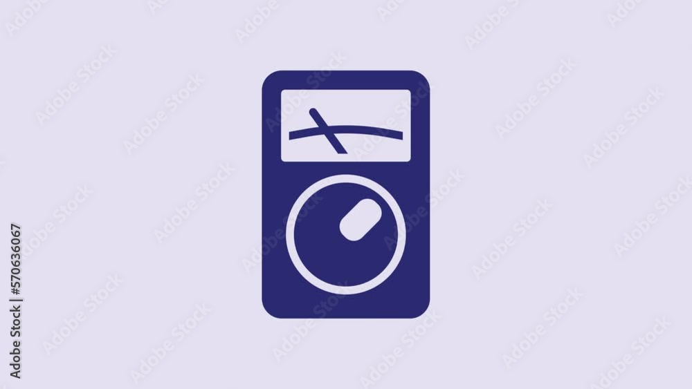 Blue Ampere meter, multimeter, voltmeter icon isolated on purple background. Instruments for measurement of electric current. 4K Video motion graphic animation Blue Ampere meter, multimeter, voltmeter icon isolated on purple background. Instruments for measurement of electric current. 4K Video motion graphic animation