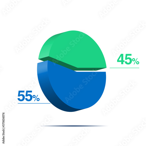 45 55 forty five fifty five 3d Isometric pie chart diagram for business presentation. Vector infographics illustration eps.