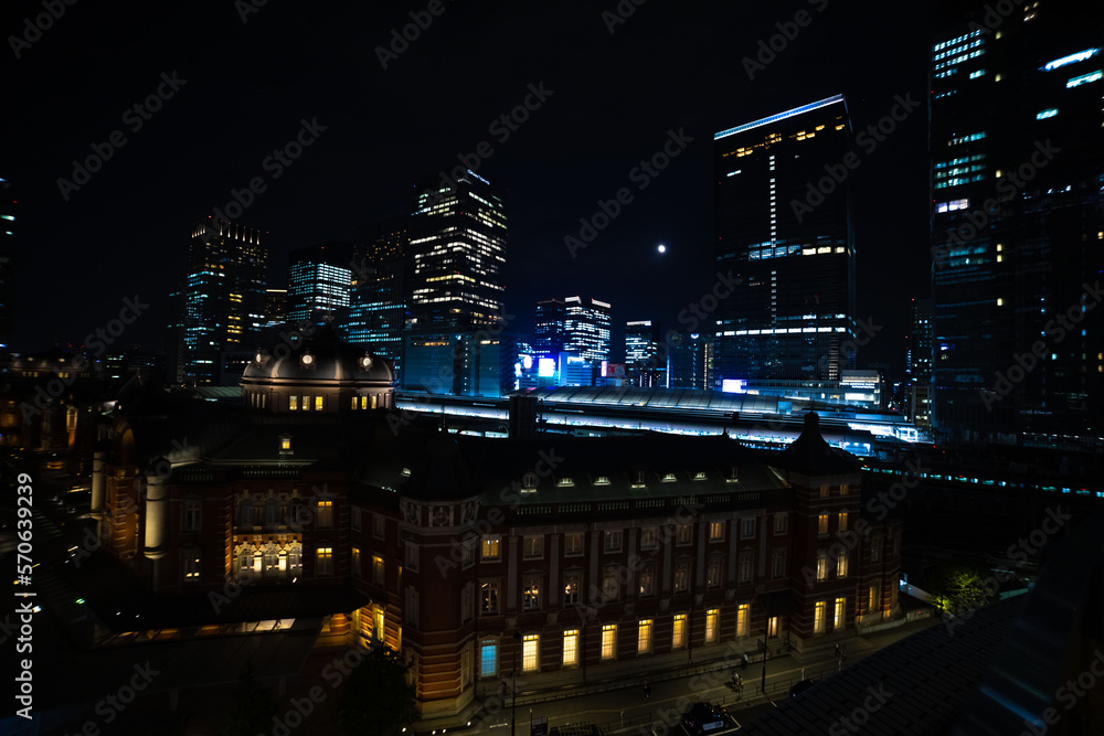 A night panoramic cityscape in front of Tokyo station