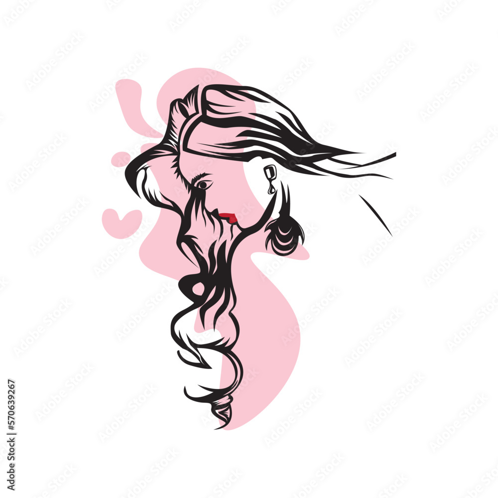 woman long hair fashion logo abstract design vector