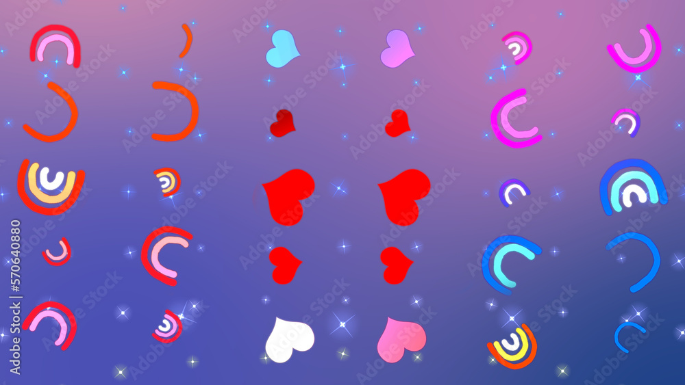 Drawn hearts and rainbow. For web design. Beautiful background for Valentine's day. Drawn hearts and rainbow. For web design. Beautiful background for Valentine's day.
