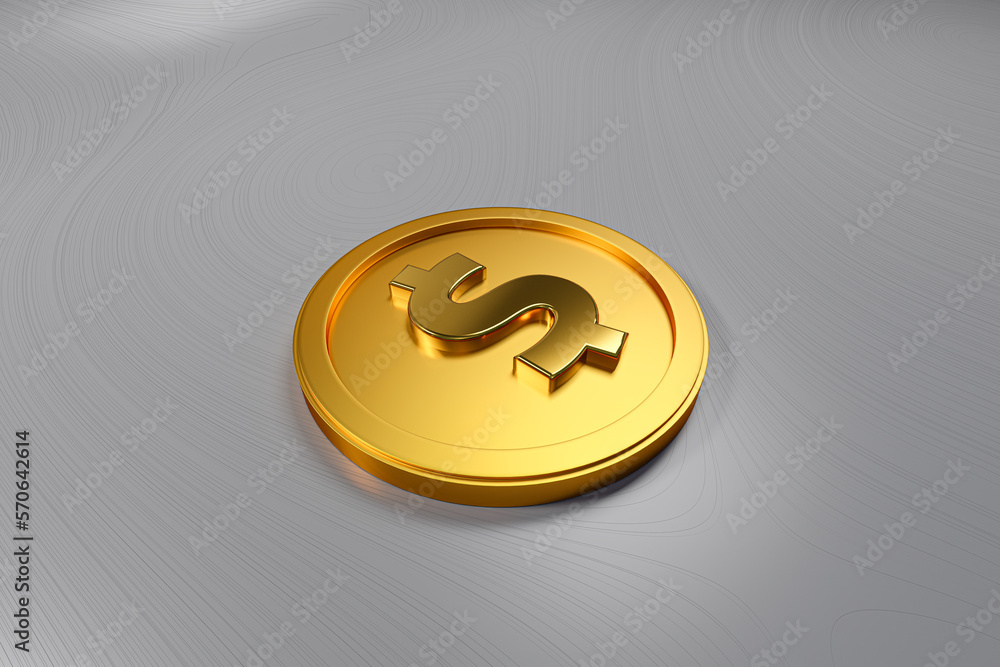 3D Single Golden Dollar Coin isolated background 3D Single Golden Dollar Coin isolated background