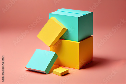 Creative 3D object with colorful memo papers on two tone pastel background.