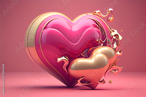 Pink gold heart shape, 3d heart shape, pink gold love, 3d heart generative ai