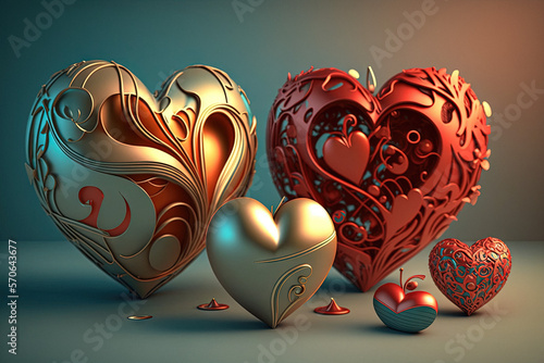 Elegant red and gold hearts on the table