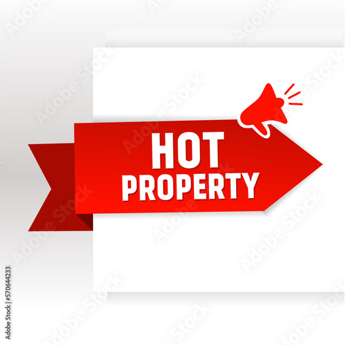 Hot property. Word writing text with megaphone banner template. Vector illustration.