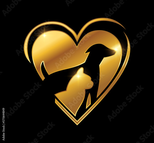 Golden Cat and Dog Logo Vector icon