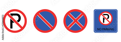 Set of no parking signs. Car no parking icons. No parking place sign.No parking icon. Vector illustration. Isolated.