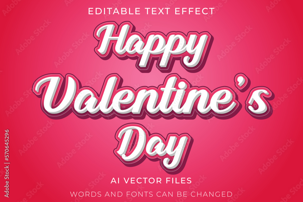 Vector 3D Happy Valentine's Day editable text effect
