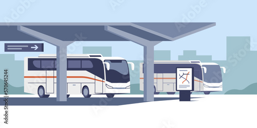Intercity bus station.Waiting terminal for passenger carriage.  Vector illustration.