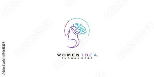Brain abstrac logo with woman face concept design premium vector