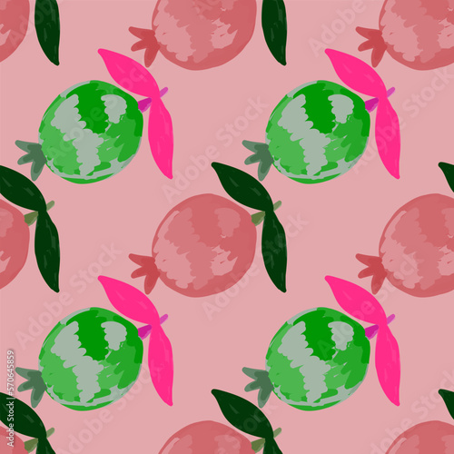 Hand drawn pomegranate fruit seamless pattern. Botanical fruits wallpaper.