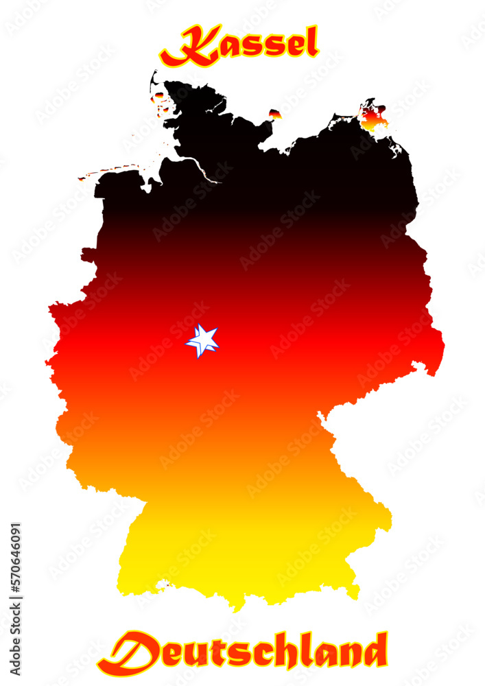 Fototapeta premium Deutschlandkarte Flagge mit der Stadt Kassel als Stern