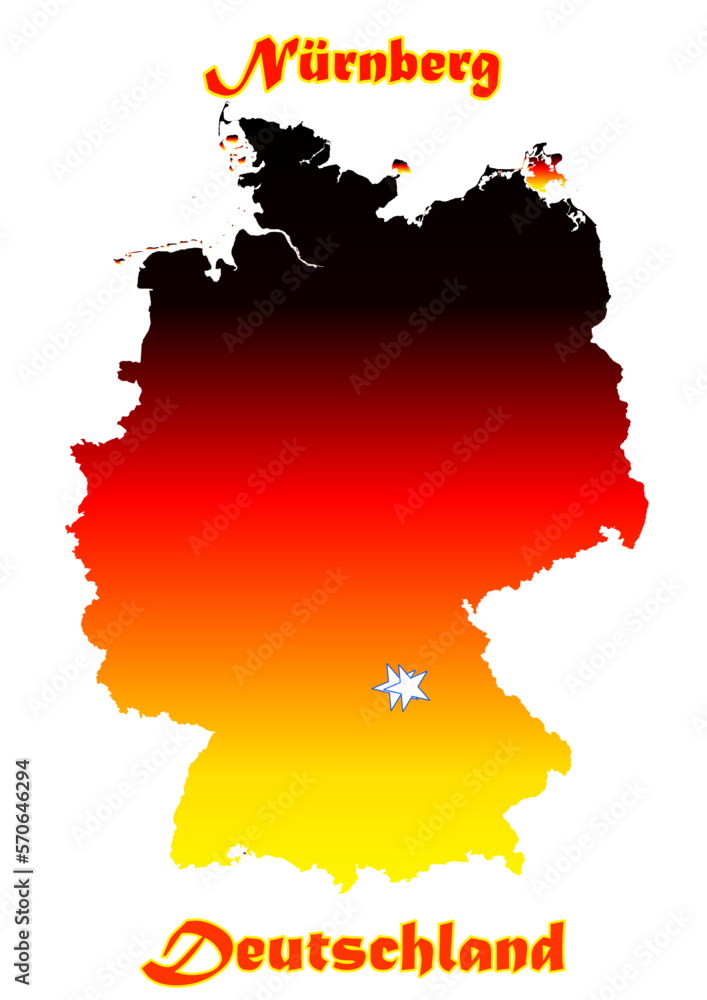 Fototapeta premium Deutschlandkarte Flagge mit der Stadt Nürnberg als Stern