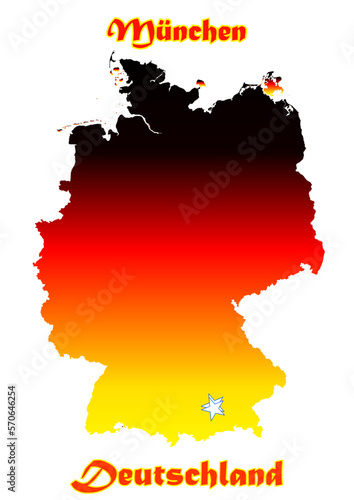 Deutschlandkarte Flagge mit der Stadt München  als Stern