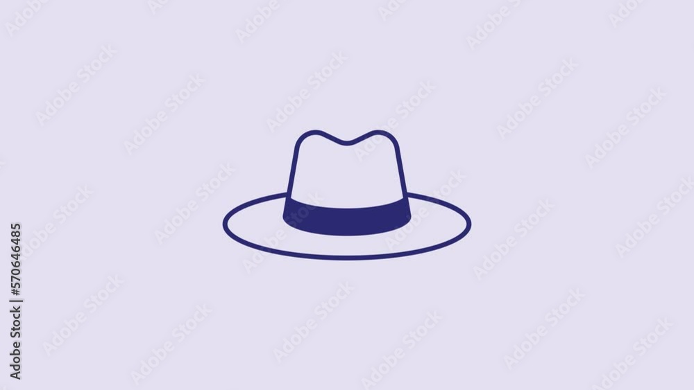 Blue Man hat with ribbon icon isolated on purple background. 4K Video motion graphic animation Blue Man hat with ribbon icon isolated on purple background. 4K Video motion graphic animation