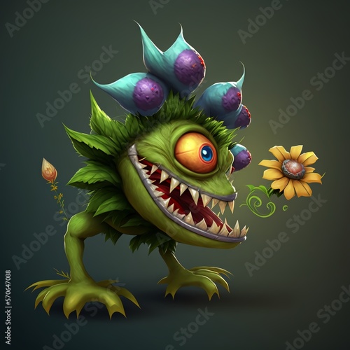 In game single monster design flower shape cartoon style by Generative AI