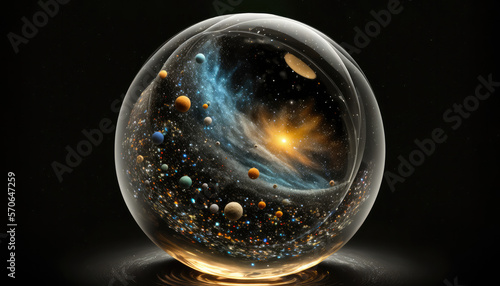crystal ball with space inside.Environment, keep clean planet and world. ecological concept. Generative AI