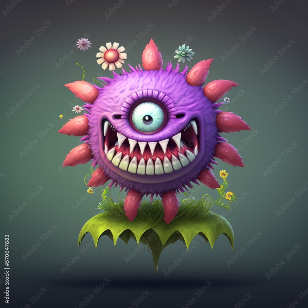 In game single monster design flower shape cartoon style by Generative AI In game single monster design flower shape cartoon style by Generative AI