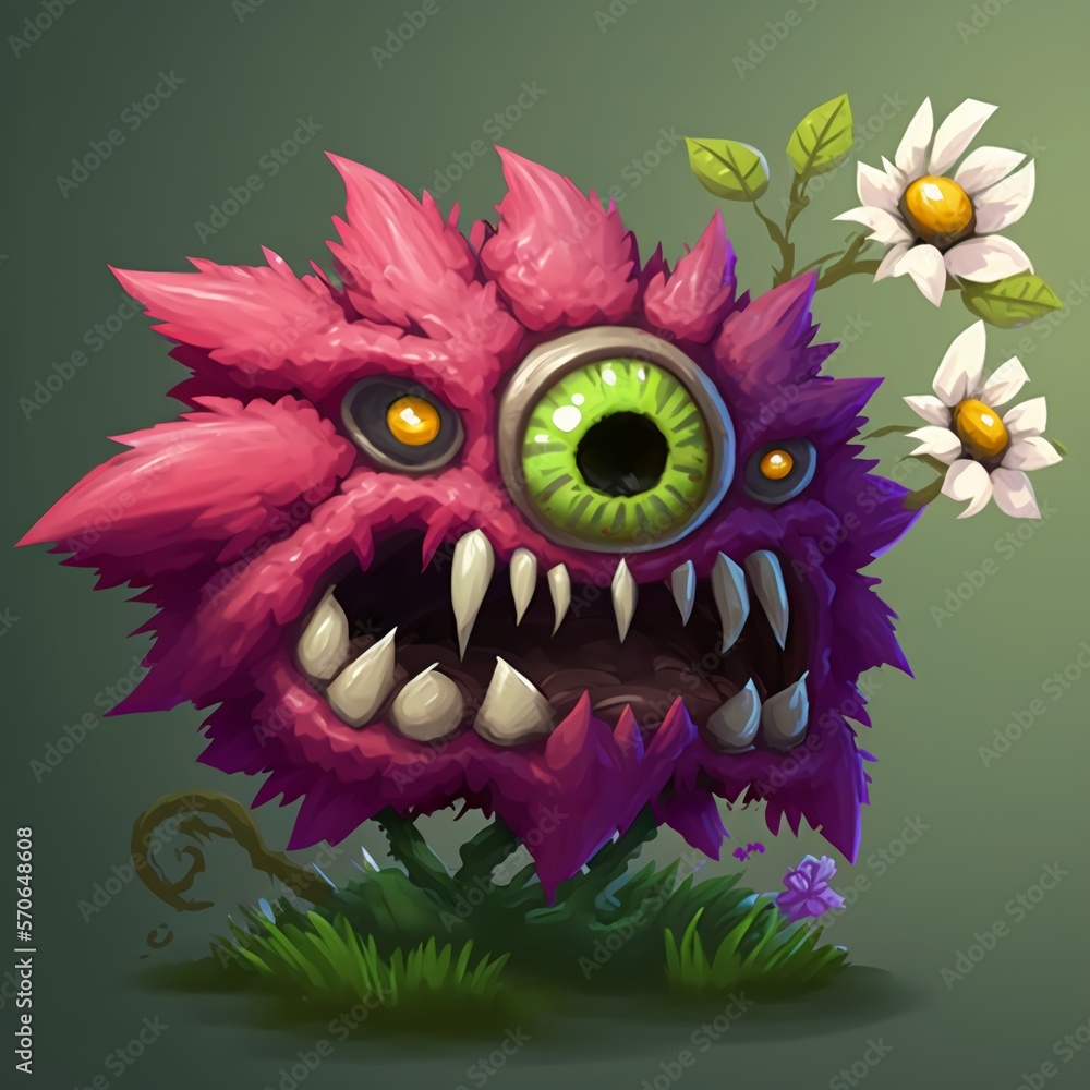 In game single monster design flower shape cartoon style by Generative AI