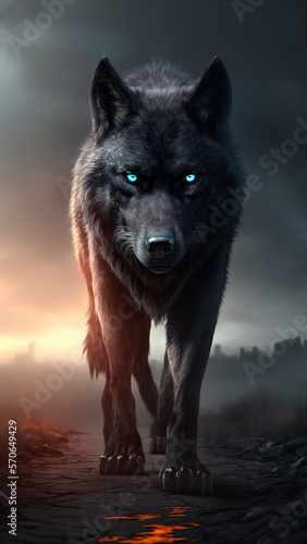 Angry black wolf created with Generative AI