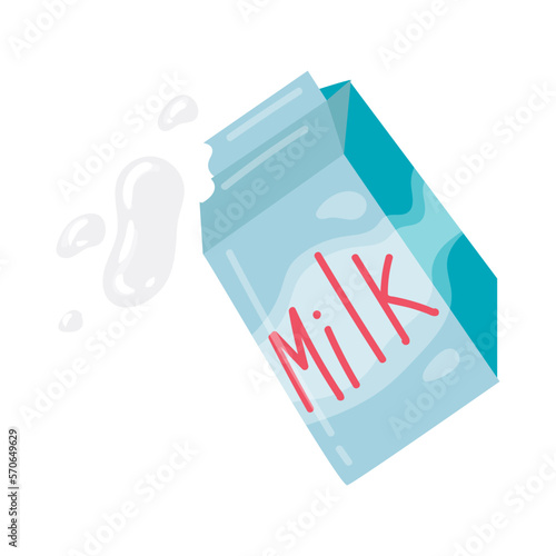 A packet of milk with a hole. Pour the milk. Cooking. Vector illustration on a white background.