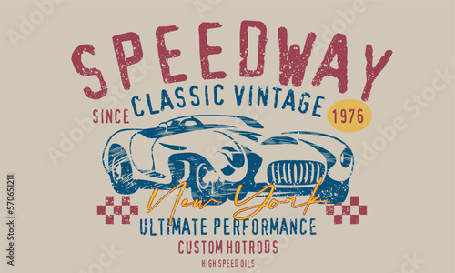 vintage car illustration vector, tee graphic, vector of old vintage racing car t- shirt design