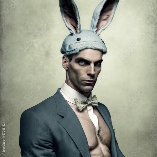 portrait of a young man with rabbit ears made with Generative AI