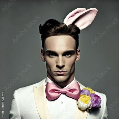 portrait of a young man with rabbit ears made with Generative AI
