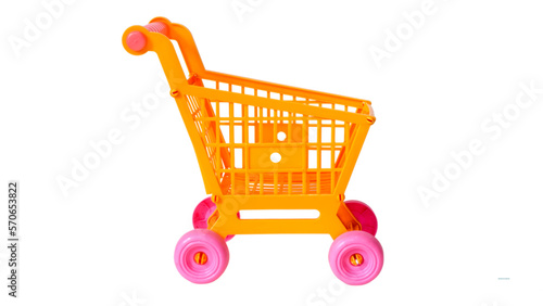 One grocery trolly isolated on white. Concept supermarket. troli belanja mainan anak
