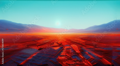 Mountains around a lava lake, volcano landscape 4k.