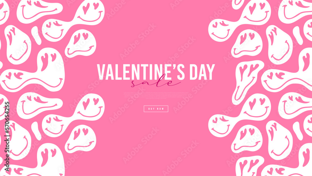 Valentine's Day sale web template background. Pink business love heart illustration, online store discount landing page or special promotion banner.