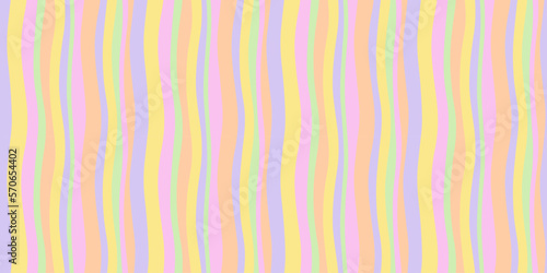 Colorful trendy pastel color stripe seamless pattern illustration. Distorted geometric striped line background in vintage psychedelic y2k style. 