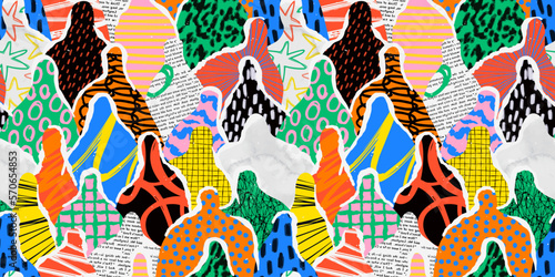 Obraz na płótnie Colorful diverse people crowd abstract art seamless pattern