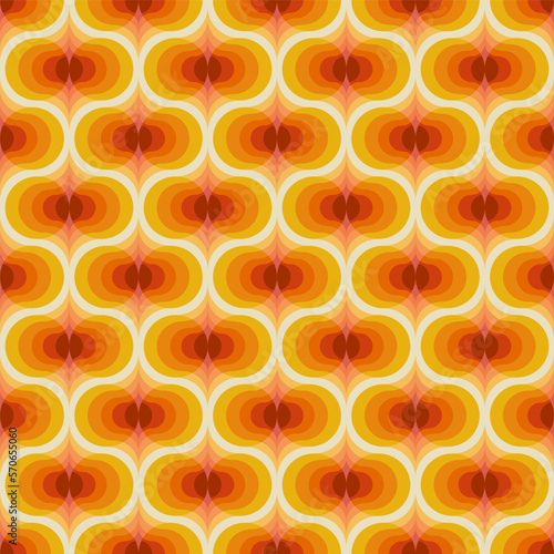 70's retro seamless pattern. Vector vintage colorful groovy texture. Geometric 60s background illustration