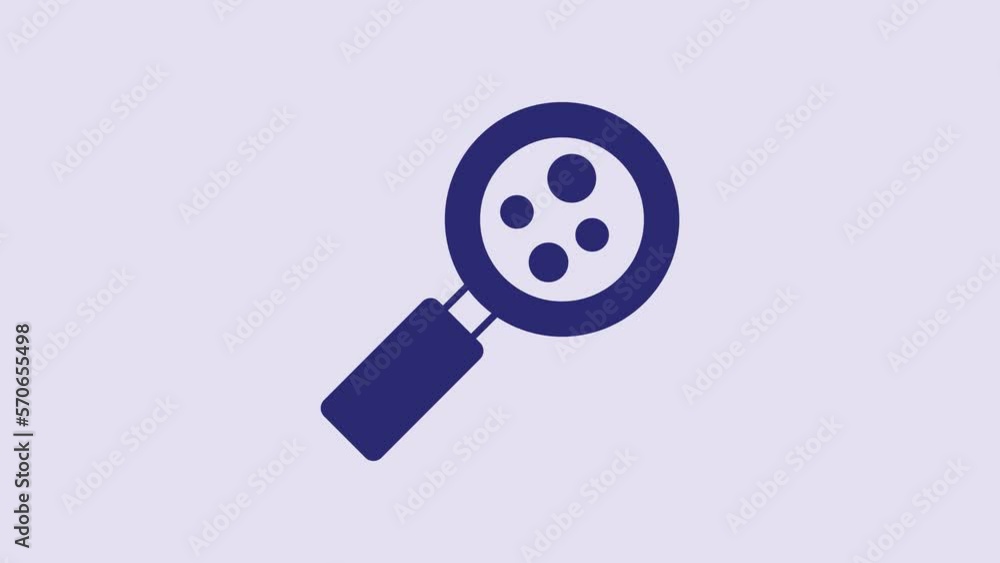 Blue Microorganisms under magnifier icon isolated on purple background. Bacteria and germs, cell cancer, microbe, virus, fungi. 4K Video motion graphic animation Blue Microorganisms under magnifier icon isolated on purple background. Bacteria and germs, cell cancer, microbe, virus, fungi. 4K Video motion graphic animation