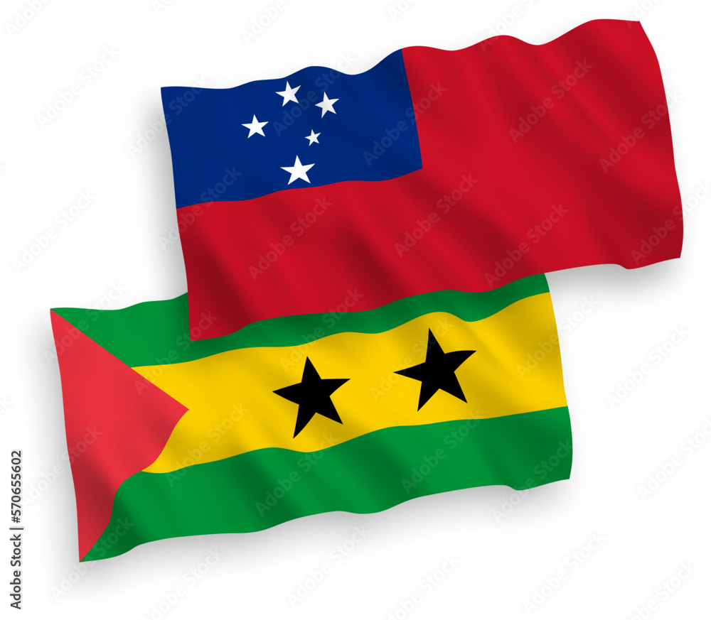 Flags of Saint Thomas and Prince and Independent State of Samoa on a white background Flags of Saint Thomas and Prince and Independent State of Samoa on a white background