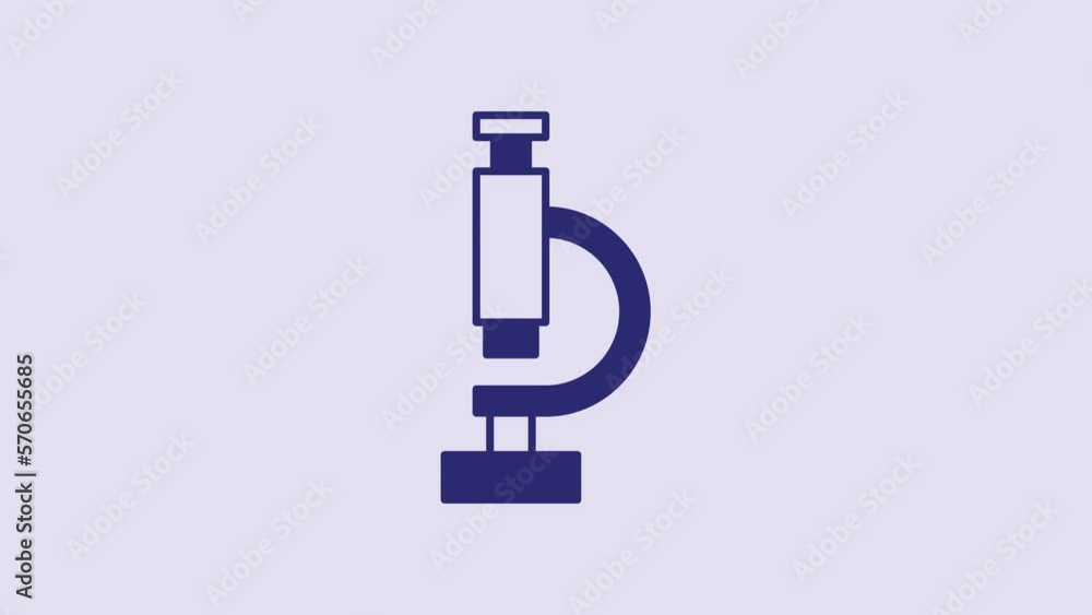 Blue Microscope icon isolated on purple background. Chemistry, pharmaceutical instrument, microbiology magnifying tool. 4K Video motion graphic animation Blue Microscope icon isolated on purple background. Chemistry, pharmaceutical instrument, microbiology magnifying tool. 4K Video motion graphic animation