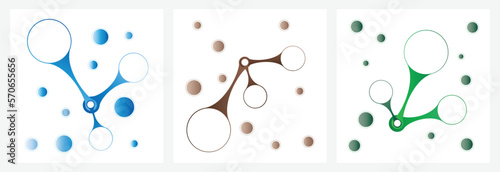 Abstract gradient blue brown green metaball pattern on white background in square frame design. Vector illustration.