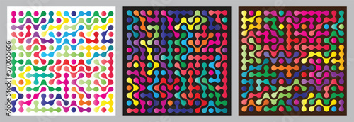 Abstract multicolour metaball pattern on dark background in square frame design. Vector illustration.