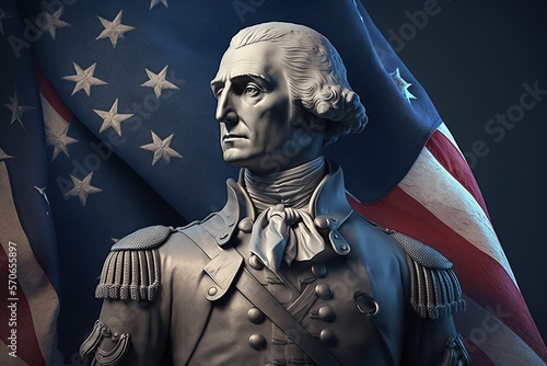 Foto Gypsum statue of George Washington ,american flag on the background,Generative a