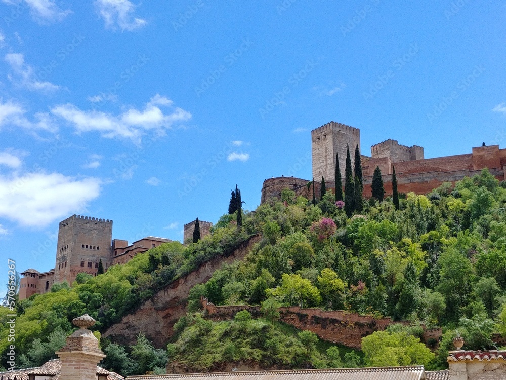 view of The Alhambra palace and fortress complex in Granada, Andalusia, Spain