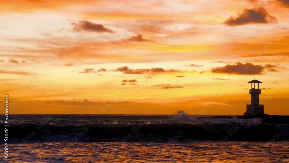 Amazing sunset on sea beach. Burning sky and waves Amazing sunset on sea beach. Burning sky and waves