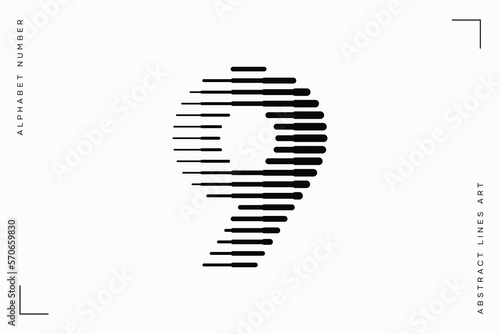 Number 9 with Abstract Line Pattern Isolated On White Background